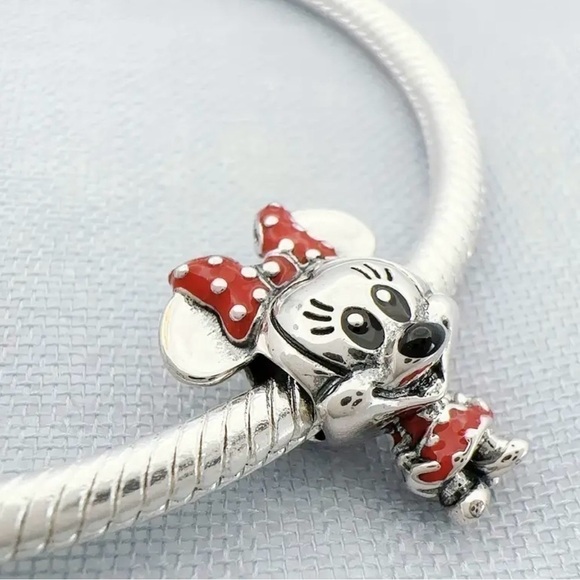 Women’s Disney 925 Sterling Silver & Enamel Minnie Mouse Charm Bead - NWT - Picture 3 of 5